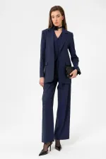 Antioch Lacivert Kadın Tek Düğme Çizgili Blazer Ceket