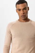 Antioch Bej Bisiklet Yaka Slim Fit Triko Kazak