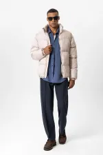 Antioch Bej Dik Yaka Kauçuk Şişme Mont