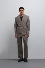 Antioch Kahve Ekoseli Kruvaze Erkek Blazer Ceket