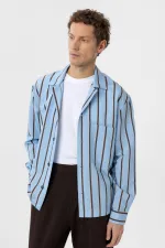 Antioch Mavi Relax Fit Çizgili Erkek Gömlek