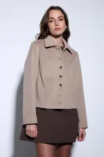 Veste courte en cachemire Antioch beige à col chemise
