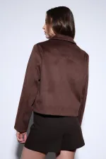 Veste courte en cachemire à col chemise Antioch Coffee