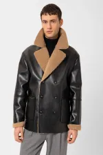 Veste croisée en similicuir pour homme Antioch avec doublure noire.