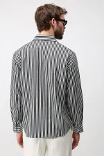 Chemise rayée Antioch Black Lyocell Blend Relax Fit pour homme