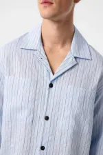 Antioch Mavi Modal Kumaş Çizgili Erkek Gömlek
