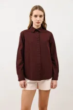 Antioch Bordo Düğme Detaylı Poplin Gömlek