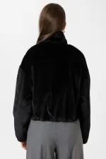 Antioch Black Women's Faux Fur Coat with Elastic Waistband