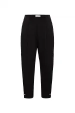 Antioch Siyah Yüksek Bel Paçası Düğmeli Fit Kadın Pantolon