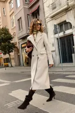 Antioch Bej Yün Karışımlı Kruvaze Kadın Kaban