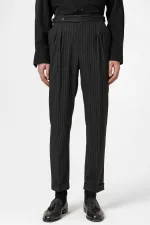 Antioch Black High-Waisted Striped Double-Leg Men's Trousers