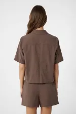 Antioch Kahve Gömlek Şort Kadın Takım