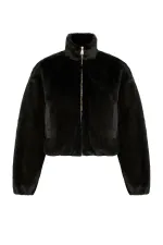 Antioch Black Women's Faux Fur Coat with Elastic Waistband