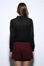 Antioch Siyah Polo Yaka Desenli Triko Kadın Kazak