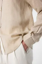 Chemise homme Antioch beige en lin mélangé à col boutonné