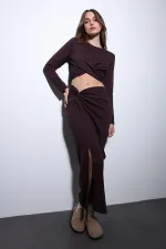 Antioch Mürdüm Yırtmaç Detaylı Kadın Etek Takım