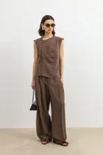 Antioch Coffee Lyocell Blend Buttoned Women's Top