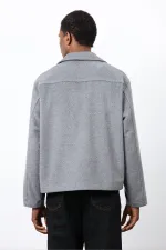 Antioch Gri Kruvaze Kapama Kısa Erkek Kaban