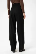 Antioch Black Women's High Waist Straight Fit Pants with Dart Detail