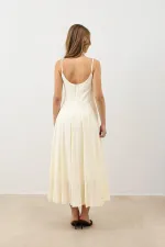 Antioch Ekru Volümlü Kadın Midi Elbise