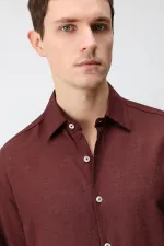 Antioch Bordo Keten Karışımlı Relax Fit Erkek Gömlek