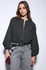 Veste courte Antioch anthracite pour femme avec taille élastique