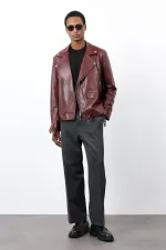 Antioch Bordo 100% Deri Biker Ceket