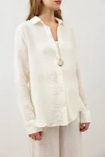 Antioch Ekru Dökümlü Müslin Kadın Gömlek