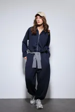 Antioch Navy Blue Voluminous Jacket and Elasticated Hem Tracksuit Set