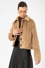 Manteau court en fausse fourrure Antioch Camel pour femme