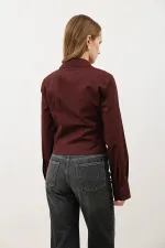 Chemise femme Antioch Burgundy en popeline froncée