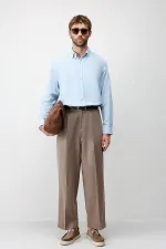 Chemise homme Antioch Bebe bleue en lin mélangé, coupe décontractée