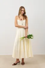 Antioch Ekru Volümlü Kadın Midi Elbise