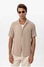 Antioch Beige Textured Crochet Men's Shirt