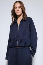 Antioch Navy Blue Voluminous Jacket and Elasticated Hem Tracksuit Set
