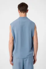 Chemise sans manches pour homme en lin mélangé bleu Antioch