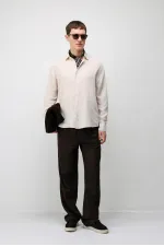 Antioch Bej 100% Keten Relax Fit Erkek Gömlek