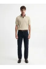 Antioch Beige Knitted Textured Polo Collar Men's T-Shirt Antioch Beige Knitted Textured Polo Collar Men's T-Shirt