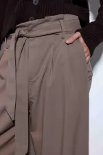 Antioch Vizon Kemerli Pileli Geniş Kadın Pantolon