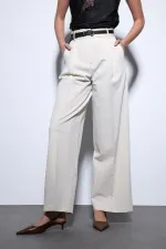 Antioch Ekru Geniş Paça Kadın Pantolon