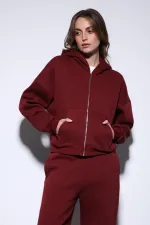 Antioch Burgundy Zip-Up Hooded Women's Sweatshirt
