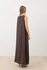 Antioch Dark Brown Draped Halter Neck Midi Dress