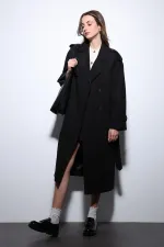 Antioch Black Double-Breasted Belted Women's Trench Coat