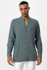 Antioch Khaki Mandarin Collar Long-Sleeved Men's Shirt