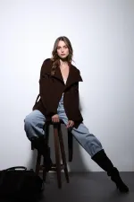 Antioch Koyu Kahve Dik Yaka Kruvaze Kadın Kaban