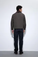 Antioch Kahve Kontrast Yaka Erkek Ceket