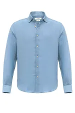 Antioch Bebe Blue Collar Button Detail 100% Linen Men's Shirt