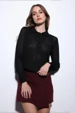 Antioch Siyah Polo Yaka Desenli Triko Kadın Kazak