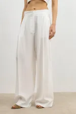 Antioch Ecru Lyocell Blend Wide Leg Women's Trousers