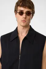 Antioch Black Polo Collar Textured Men's Vest Antioch Black Polo Collar Textured Men's Vest